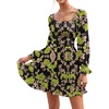 image:imageLYANER Womens Square Neck Off The Shoulder Tie Back Elastic Waist Long Sleeve Ruffle Hem Short Mini DressFloral Green