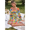 image:imageLYANER Womens Square Neck Off The Shoulder Tie Back Elastic Waist Long Sleeve Ruffle Hem Short Mini DressFloral Multicolored