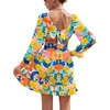 image:imageLYANER Womens Square Neck Off The Shoulder Tie Back Elastic Waist Long Sleeve Ruffle Hem Short Mini DressFloral Multicolored