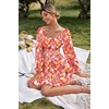 image:imageLYANER Womens Square Neck Off The Shoulder Tie Back Elastic Waist Long Sleeve Ruffle Hem Short Mini DressFloral Red