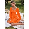 image:imageLYANER Womens Square Neck Off The Shoulder Tie Back Elastic Waist Long Sleeve Ruffle Hem Short Mini DressOrange