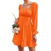 image:imageLYANER Womens Square Neck Off The Shoulder Tie Back Elastic Waist Long Sleeve Ruffle Hem Short Mini DressOrange