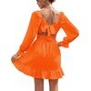 image:imageLYANER Womens Square Neck Off The Shoulder Tie Back Elastic Waist Long Sleeve Ruffle Hem Short Mini DressOrange