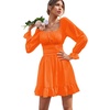 image:imageLYANER Womens Square Neck Off The Shoulder Tie Back Elastic Waist Long Sleeve Ruffle Hem Short Mini DressOrange