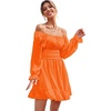 image:imageLYANER Womens Square Neck Off The Shoulder Tie Back Elastic Waist Long Sleeve Ruffle Hem Short Mini DressOrange