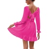 image:imageLYANER Womens Square Neck Off The Shoulder Tie Back Elastic Waist Long Sleeve Ruffle Hem Short Mini DressRose Red