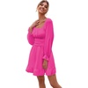 image:imageLYANER Womens Square Neck Off The Shoulder Tie Back Elastic Waist Long Sleeve Ruffle Hem Short Mini DressRose Red
