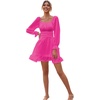 image:imageLYANER Womens Square Neck Off The Shoulder Tie Back Elastic Waist Long Sleeve Ruffle Hem Short Mini DressRose Red