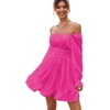 image:imageLYANER Womens Square Neck Off The Shoulder Tie Back Elastic Waist Long Sleeve Ruffle Hem Short Mini DressRose Red