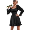 image:imageLYANER Womens Square Neck Off The Shoulder Tie Back Elastic Waist Long Sleeve Ruffle Hem Short Mini DressSolid Black