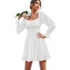 image:imageLYANER Womens Square Neck Off The Shoulder Tie Back Elastic Waist Long Sleeve Ruffle Hem Short Mini DressSolid White