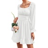 image:imageLYANER Womens Square Neck Off The Shoulder Tie Back Elastic Waist Long Sleeve Ruffle Hem Short Mini DressSolid White