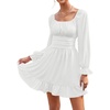 image:imageLYANER Womens Square Neck Off The Shoulder Tie Back Elastic Waist Long Sleeve Ruffle Hem Short Mini DressSolid White