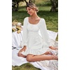 image:imageLYANER Womens Square Neck Off The Shoulder Tie Back Elastic Waist Long Sleeve Ruffle Hem Short Mini DressSolid White