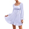 image:imageLYANER Womens Square Neck Off The Shoulder Tie Back Elastic Waist Long Sleeve Ruffle Hem Short Mini DressViolet
