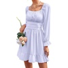 image:imageLYANER Womens Square Neck Off The Shoulder Tie Back Elastic Waist Long Sleeve Ruffle Hem Short Mini DressViolet