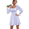 image:imageLYANER Womens Square Neck Off The Shoulder Tie Back Elastic Waist Long Sleeve Ruffle Hem Short Mini DressViolet