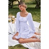 image:imageLYANER Womens Square Neck Off The Shoulder Tie Back Elastic Waist Long Sleeve Ruffle Hem Short Mini DressViolet