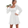 image:imageLYANER Womens Square Neck Off The Shoulder Tie Back Elastic Waist Long Sleeve Ruffle Hem Short Mini DressWhite