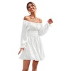 image:imageLYANER Womens Square Neck Off The Shoulder Tie Back Elastic Waist Long Sleeve Ruffle Hem Short Mini DressWhite