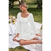 image:imageLYANER Womens Square Neck Off The Shoulder Tie Back Elastic Waist Long Sleeve Ruffle Hem Short Mini DressWhite
