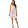 image:imageLYANER Womens Striped Spaghetti Strap Sleeveless Ruched Ruffle A Line Casual Mini DressRed