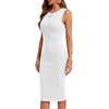 image:imageLYANER Womens Summer Rib Knit Stretch Crewneck Sleeveless Bodycon Midi Dress White XLarge