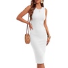 image:imageLYANER Womens Summer Rib Knit Stretch Crewneck Sleeveless Bodycon Midi Dress White XLarge