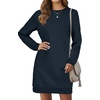 image:imageLYANER Womens Sweatshirt Dress Crewneck Long Sleeve Loose Fit Mini Sweat Shirt Dress with PocketsSolid Dark Blue