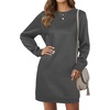 image:imageLYANER Womens Sweatshirt Dress Crewneck Long Sleeve Loose Fit Mini Sweat Shirt Dress with PocketsSolid Grey