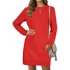 image:imageLYANER Womens Sweatshirt Dress Crewneck Long Sleeve Loose Fit Mini Sweat Shirt Dress with PocketsSolid Red