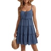 image:imageLYANER Womens Swiss Dot Spaghetti Strap Tie Smocked Tiered Flowy Beach Vacation Mini SundressDark Blue