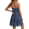 image:imageLYANER Womens Swiss Dot Spaghetti Strap Tie Smocked Tiered Flowy Beach Vacation Mini SundressDark Blue
