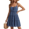 image:imageLYANER Womens Swiss Dot Spaghetti Strap Tie Smocked Tiered Flowy Beach Vacation Mini SundressDark Blue