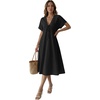 image:imageLYANER Womens Tie Front Deep V Neck Ruffle Short Sleeve A Line Sexy Midi DressBlack