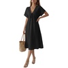 image:imageLYANER Womens Tie Front Deep V Neck Ruffle Short Sleeve A Line Sexy Midi DressBlack