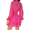 image:imageLYANER Womens Tie Front Plunge V Neck Ruffle Layer Long Sleeve Sexy Mini DressRose