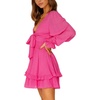 image:imageLYANER Womens Tie Front Plunge V Neck Ruffle Layer Long Sleeve Sexy Mini DressRose