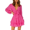 image:imageLYANER Womens Tie Front Plunge V Neck Ruffle Layer Long Sleeve Sexy Mini DressRose