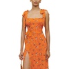 image:imageLYANER Womens Tie Shoulder Strap Square Neck Sleeveless Tie Waist Side Split Slit Printed Midi DressOrange