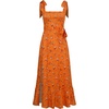 image:imageLYANER Womens Tie Shoulder Strap Square Neck Sleeveless Tie Waist Side Split Slit Printed Midi DressOrange