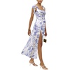 image:imageLYANER Womens Tie Shoulder Strap Square Neck Sleeveless Tie Waist Side Split Slit Printed Midi DressPure Light Purple