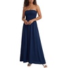 image:imageLYANER Womens Tube Strapless Smocked Side Split A Line Cocktail Party Maxi DressNavy Blue