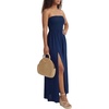 image:imageLYANER Womens Tube Strapless Smocked Side Split A Line Cocktail Party Maxi DressNavy Blue