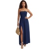 image:imageLYANER Womens Tube Strapless Smocked Side Split A Line Cocktail Party Maxi DressNavy Blue