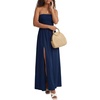 image:imageLYANER Womens Tube Strapless Smocked Side Split A Line Cocktail Party Maxi DressNavy Blue