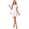 image:imageLYANER Womens V Neck Tie Knot Ruffle Trim Sleeveless Ruched Tiered Flowy Mini DressWhite