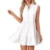 image:imageLYANER Womens V Neck Tie Knot Ruffle Trim Sleeveless Ruched Tiered Flowy Mini DressWhite