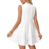 image:imageLYANER Womens V Neck Tie Knot Ruffle Trim Sleeveless Ruched Tiered Flowy Mini DressWhite