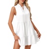 image:imageLYANER Womens V Neck Tie Knot Ruffle Trim Sleeveless Ruched Tiered Flowy Mini DressWhite